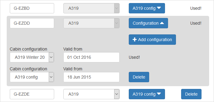 Manage cabin configurations